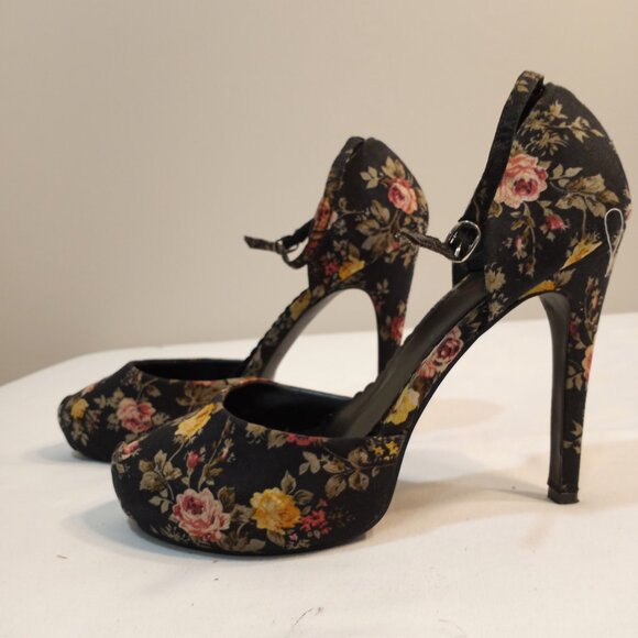 FLORAL PRINT PLATFORM HIGH HEEL WITH ANKLE STRAP ROUND TOE WOMEN SIZE 10 - Picture 5 of 8